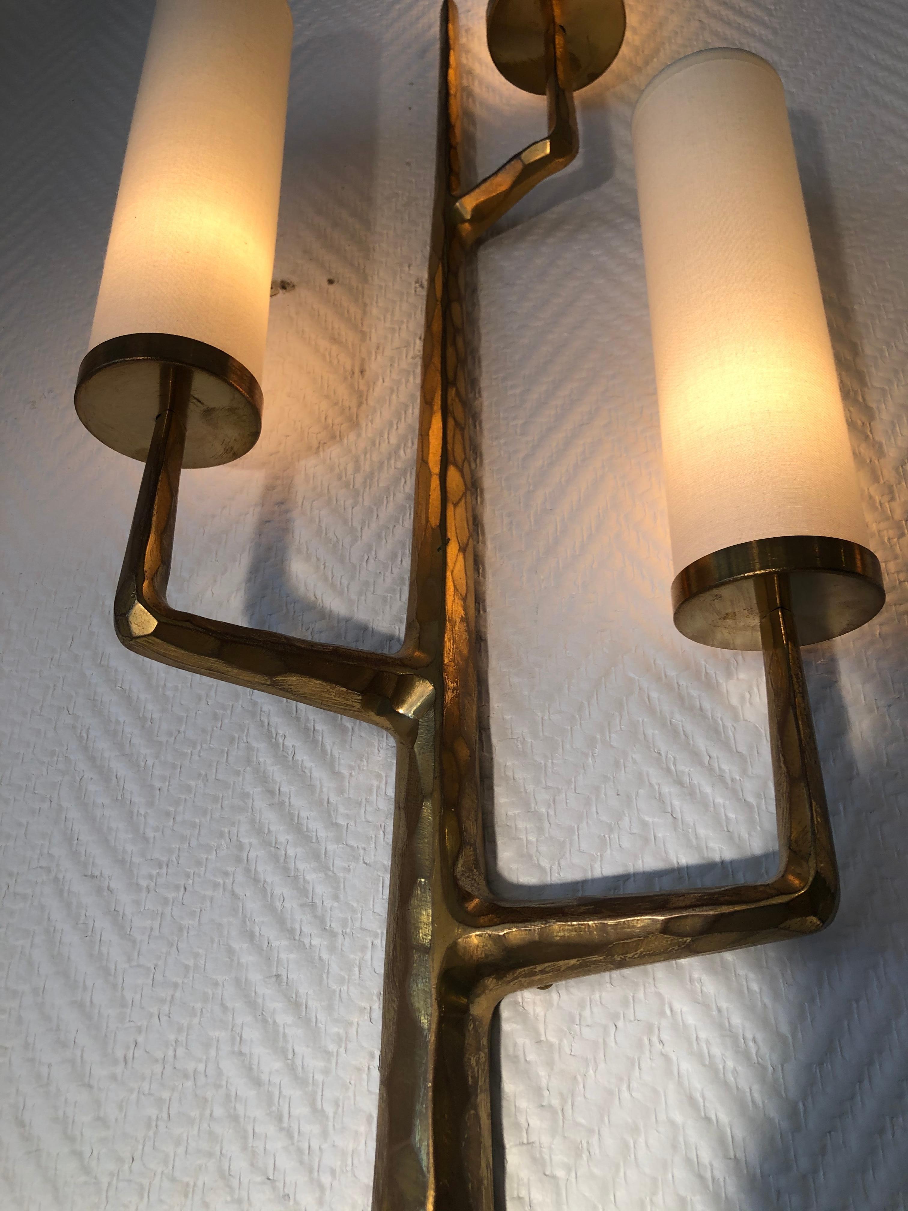 Pair of Bronze Wall Sconces with Three-Light Arms by Maison Arlus, 1950 2