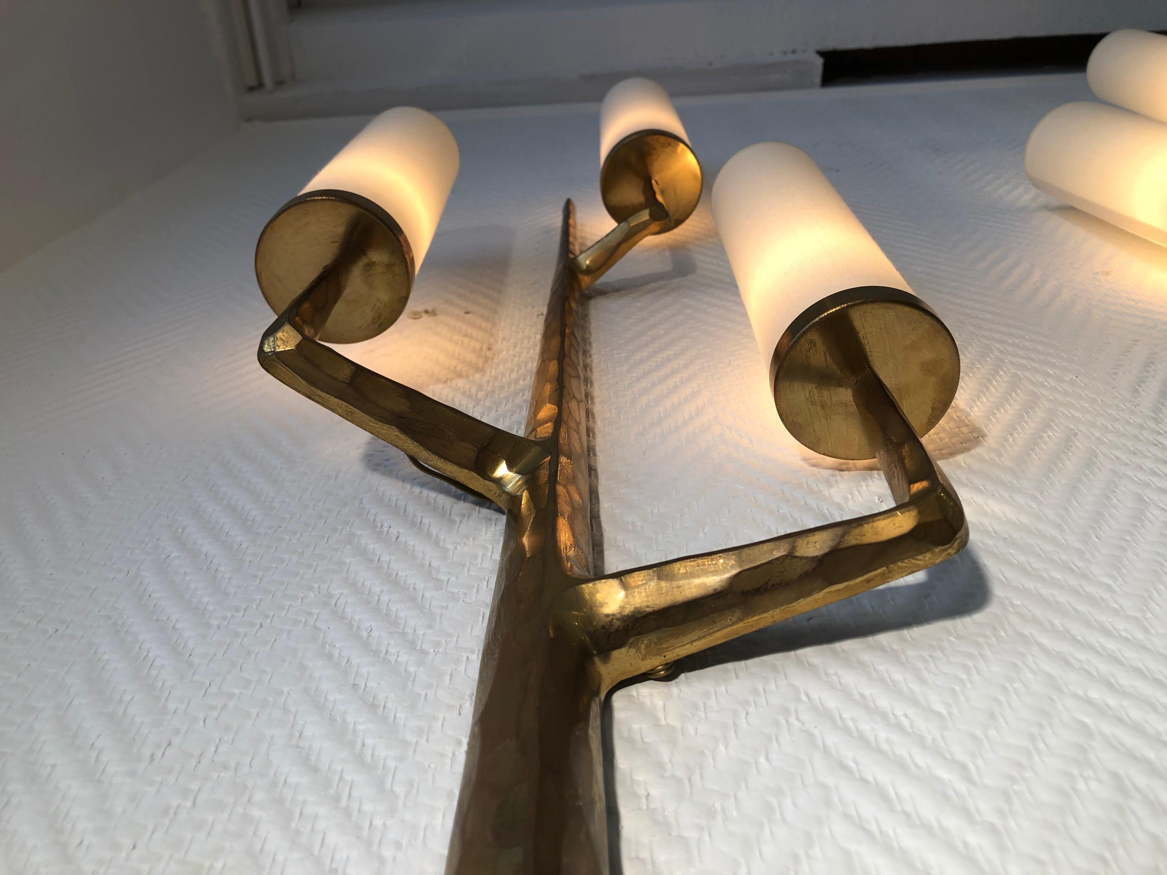 Pair of Bronze Wall Sconces with Three-Light Arms by Maison Arlus, 1950 3