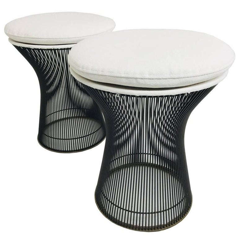 Pair of Vintage Warren Platner Style WireFrame Chrome Bar Stools at