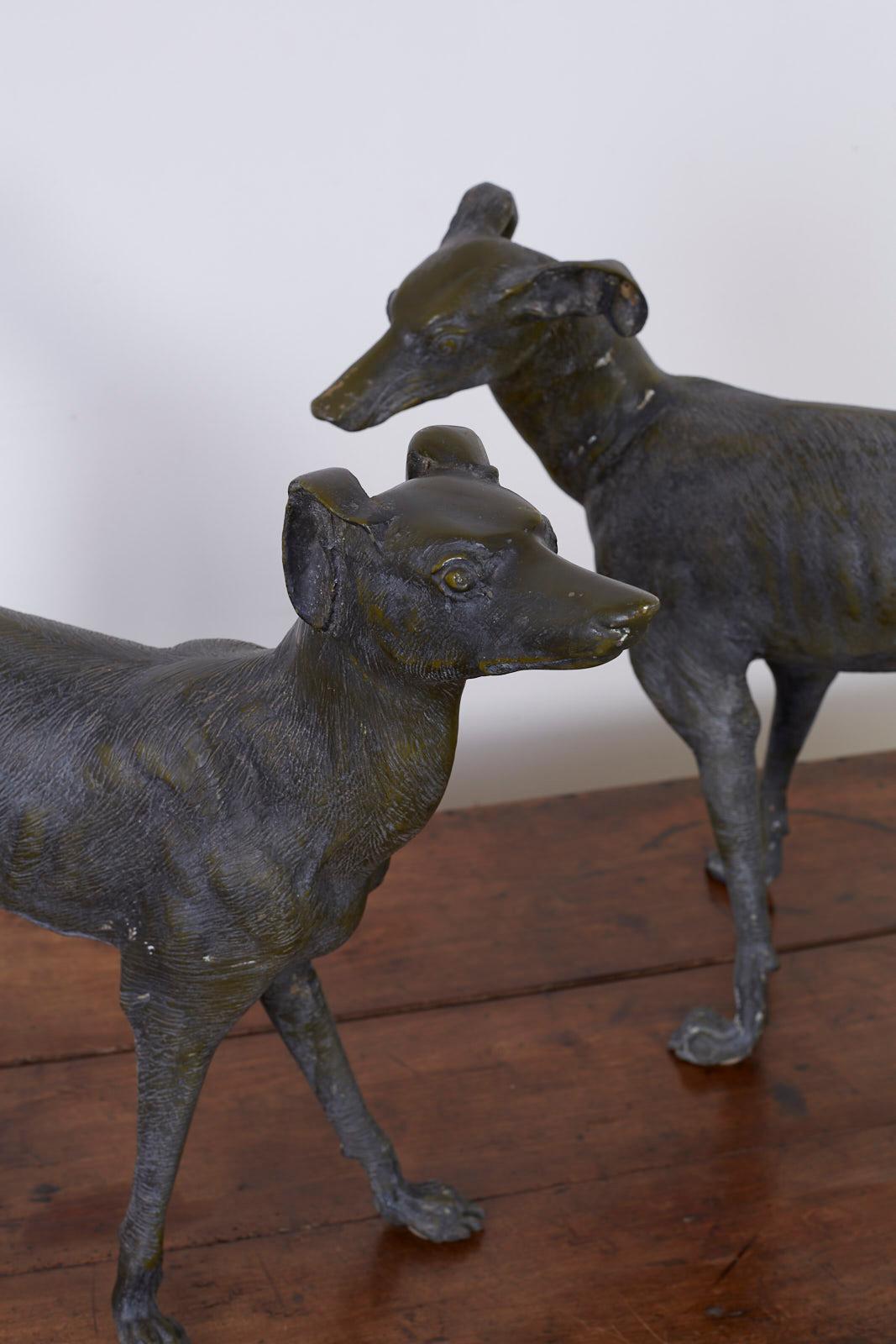 Pair of Bronze Whippets or Greyhound Dog Sculptures 5
