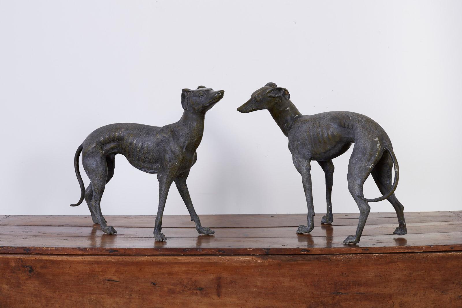 Pair of Bronze Whippets or Greyhound Dog Sculptures 7