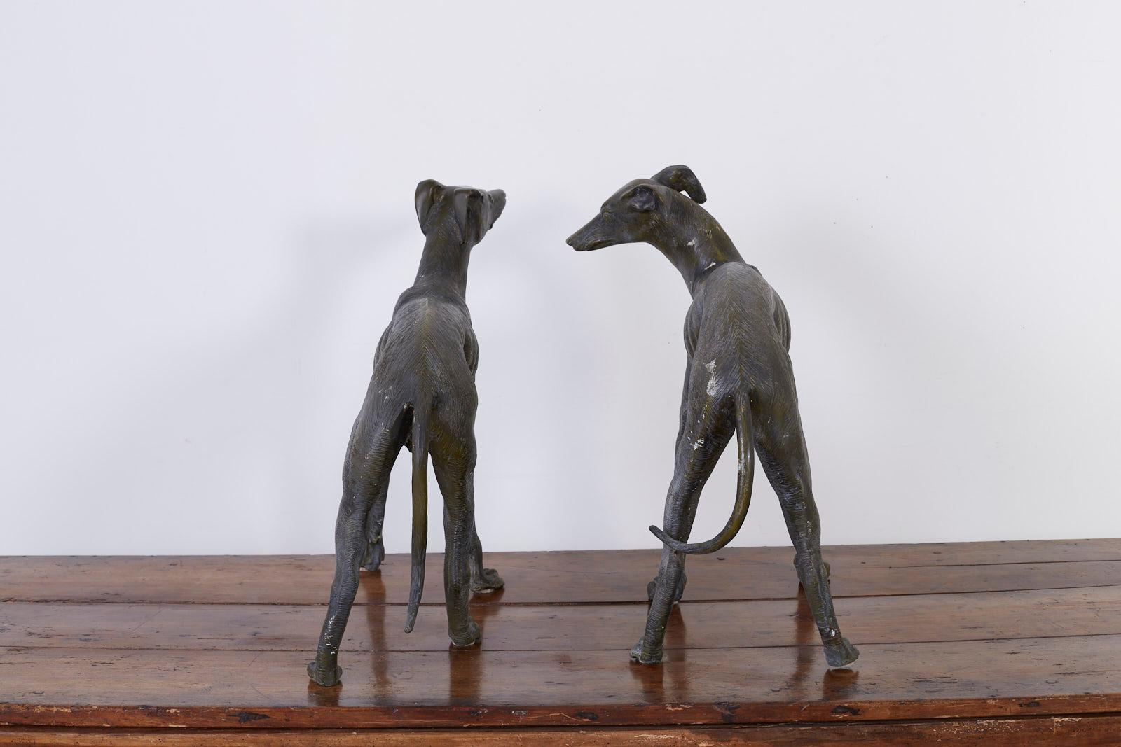 Pair of Bronze Whippets or Greyhound Dog Sculptures 8