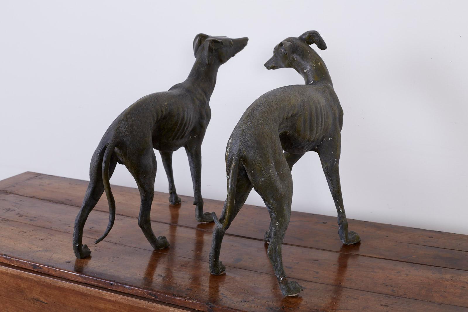 Pair of Bronze Whippets or Greyhound Dog Sculptures 9