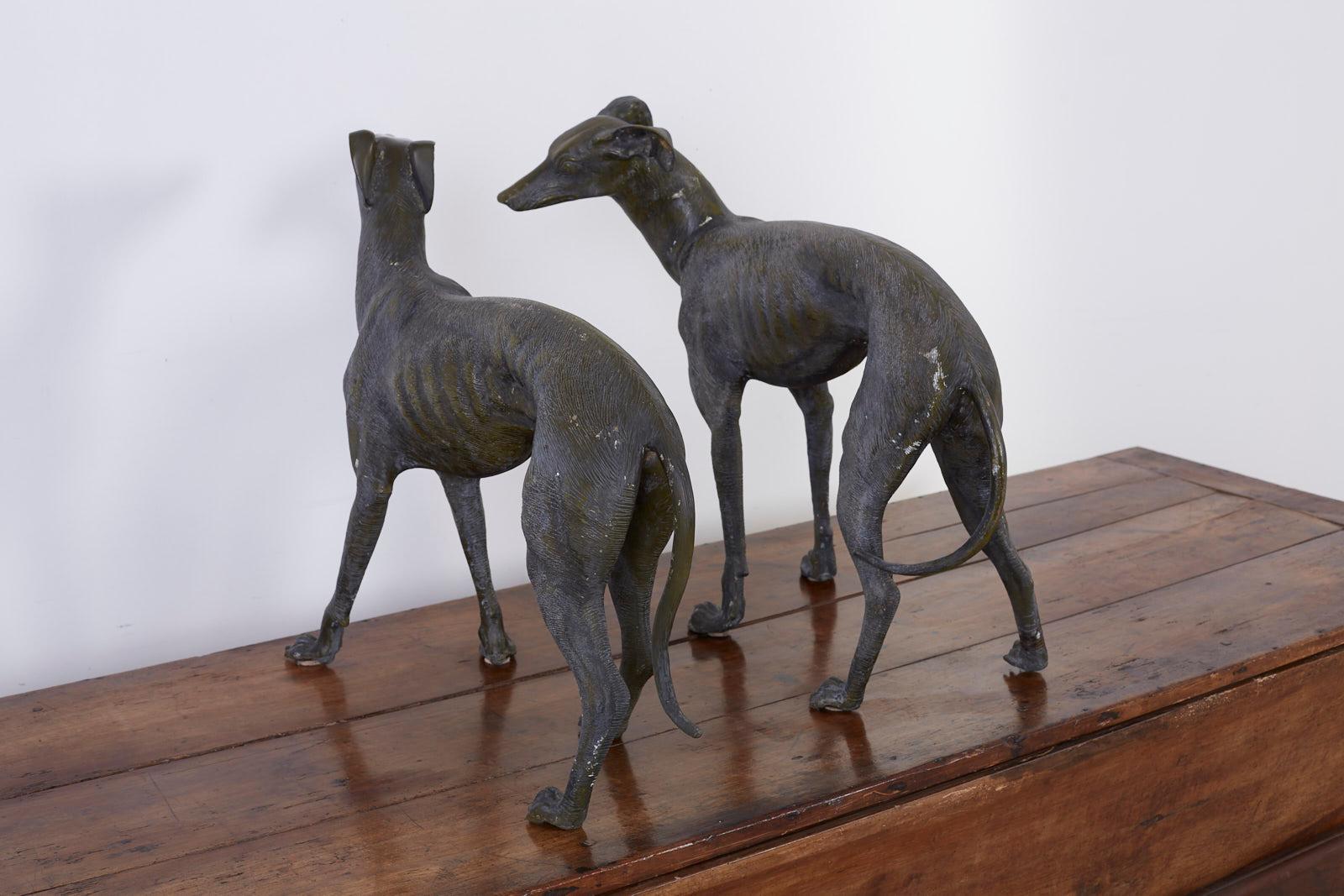 Pair of Bronze Whippets or Greyhound Dog Sculptures 10
