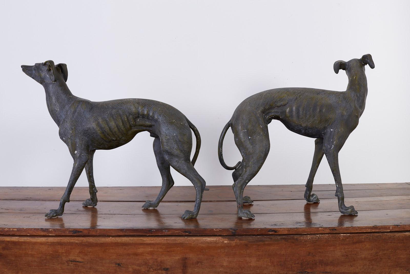 Pair of Bronze Whippets or Greyhound Dog Sculptures 11
