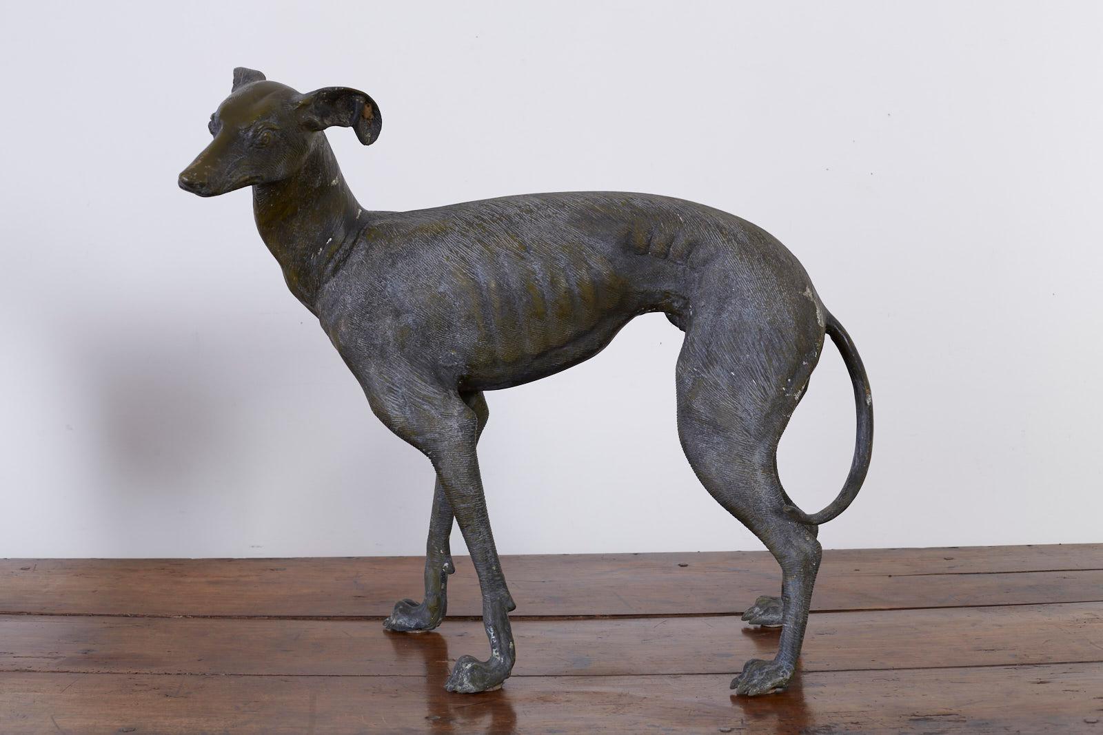 Pair of Bronze Whippets or Greyhound Dog Sculptures In Good Condition In Rio Vista, CA
