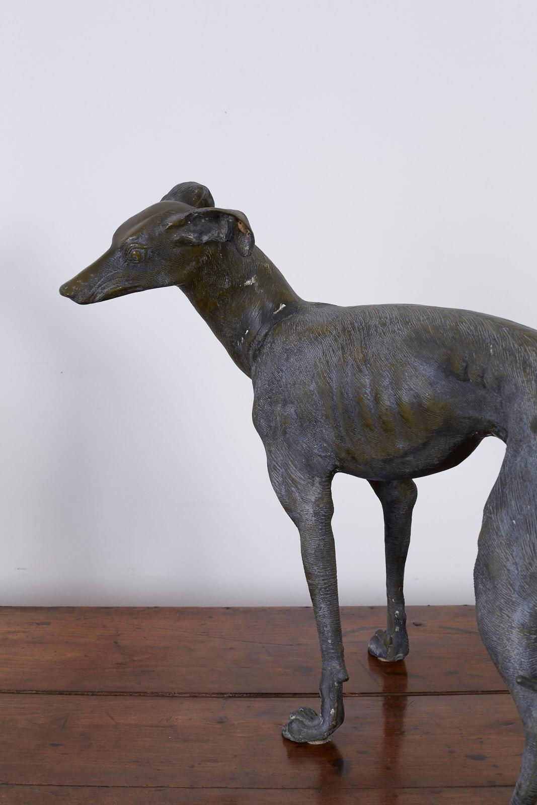 20th Century Pair of Bronze Whippets or Greyhound Dog Sculptures