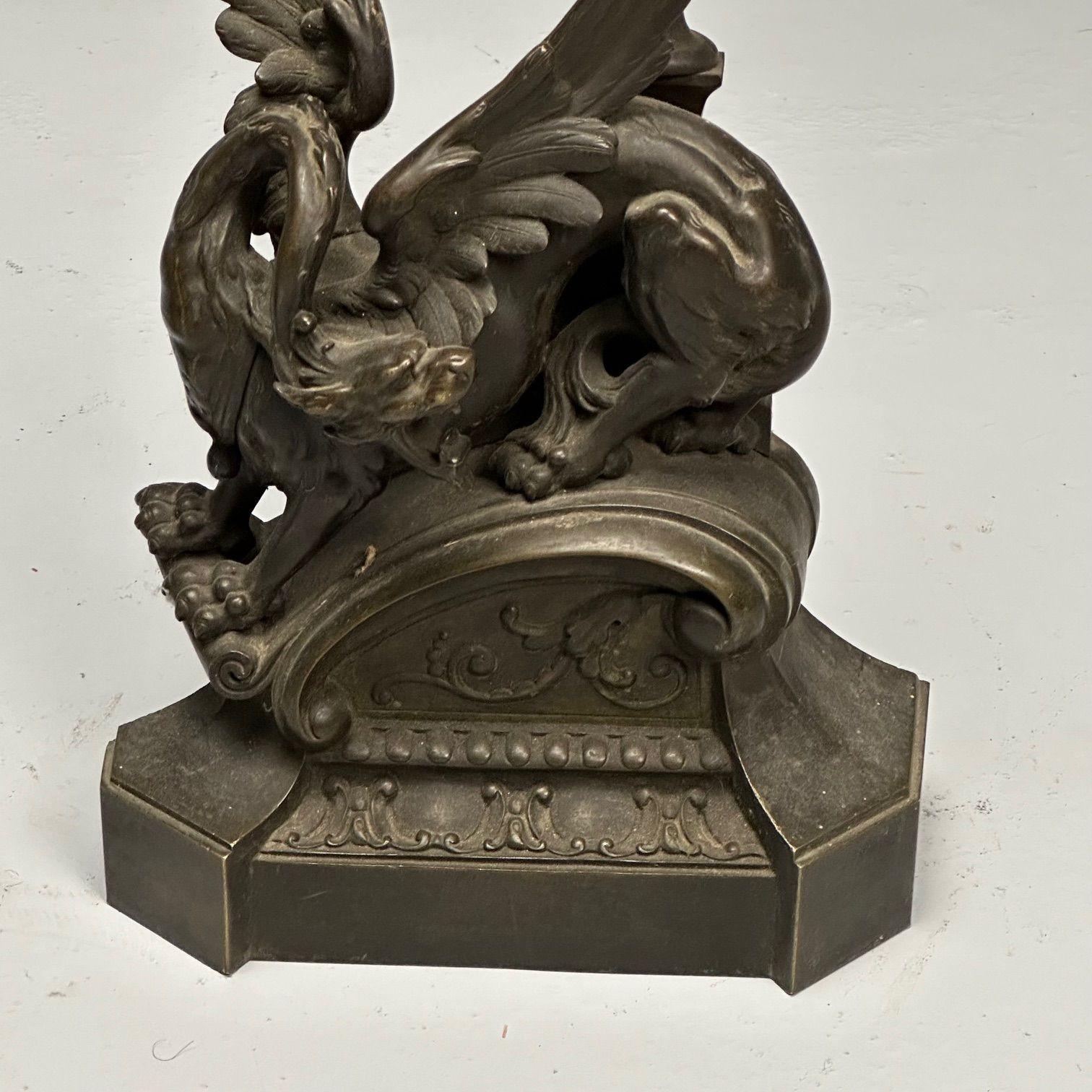 Pair of Bronze Winged Griffin Andirons, Figural, 19th/20th Century For Sale 3