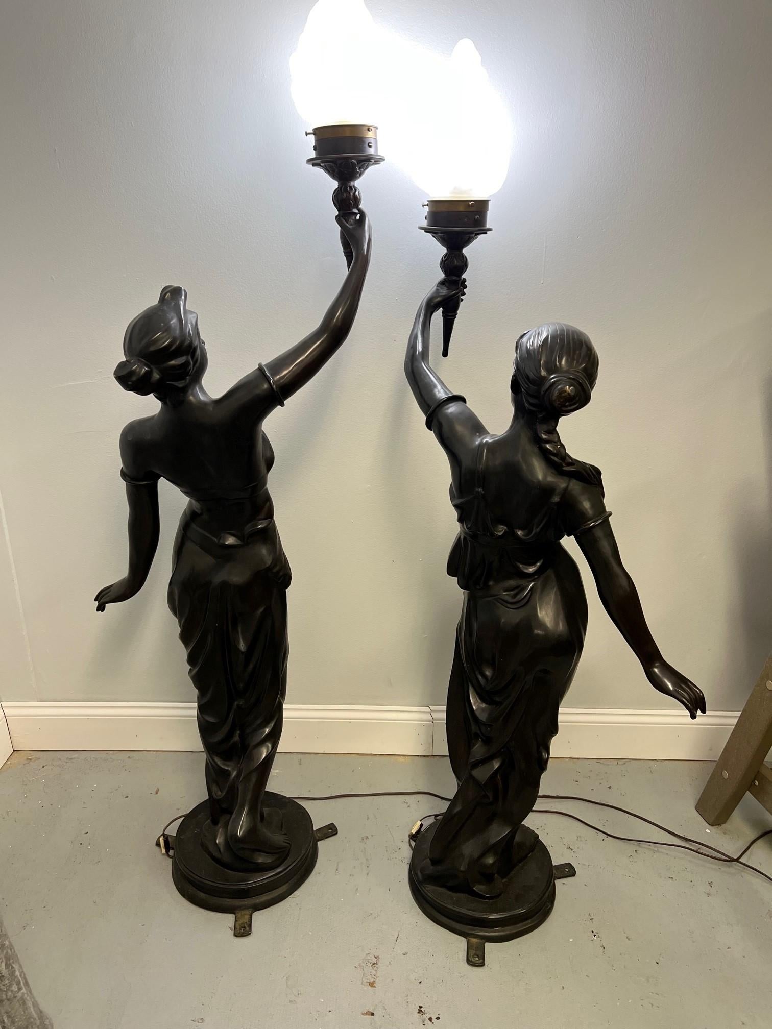 Pair of Bronze Woman Torcheres  For Sale 7