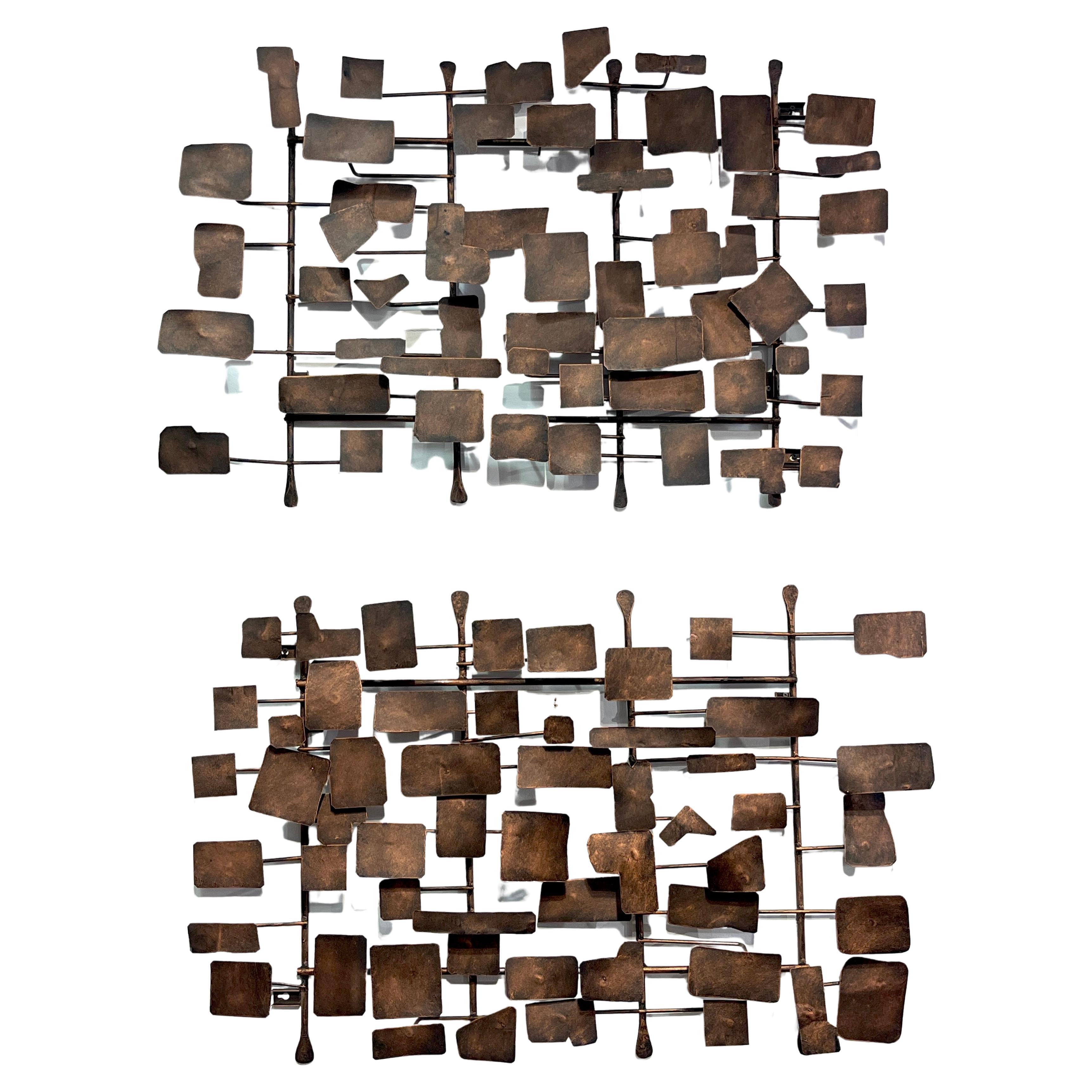Pair of Bronzed Abstract Wall Sculptures in the Style of Curtis Jere 