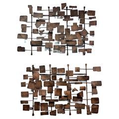 Pair of Bronzed Abstract Wall Sculptures in the Style of Curtis Jere 