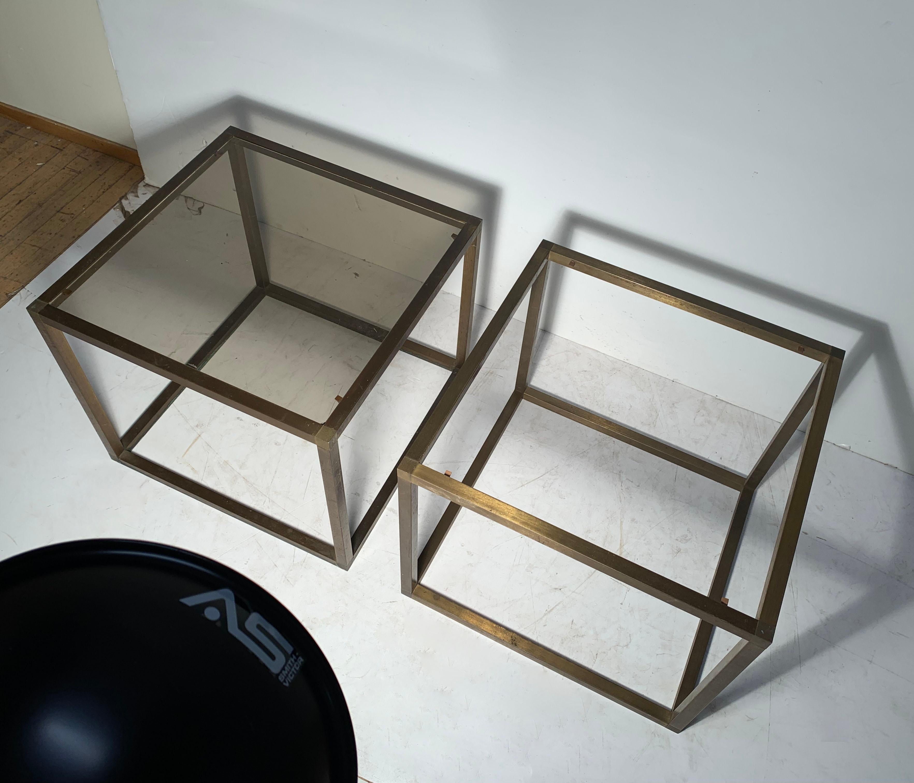 Mid-Century Modern Pair of Bronzed Extrusion Open Space Architectural Side Tables For Sale