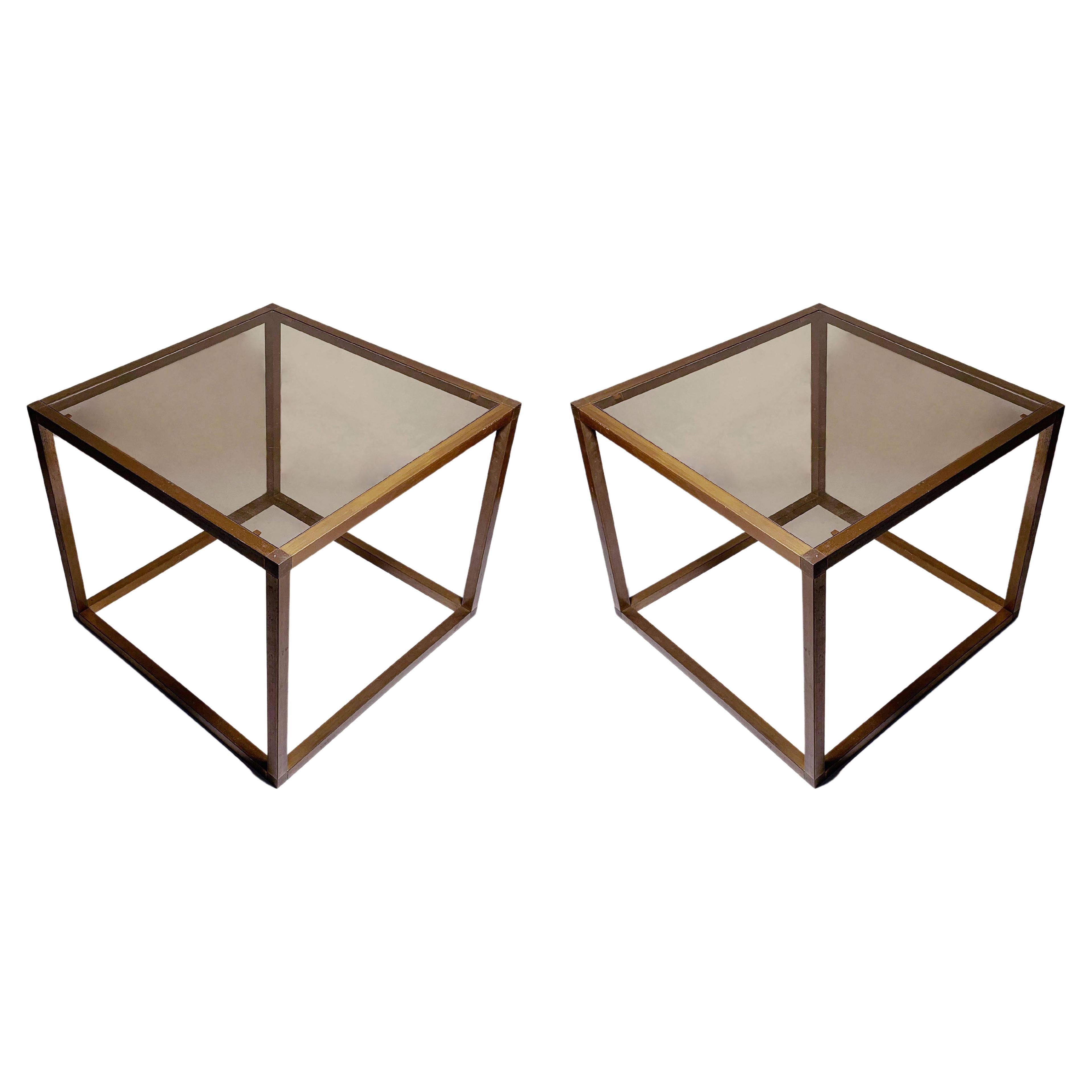 Pair of Bronzed Extrusion Open Space Architectural Side Tables For Sale
