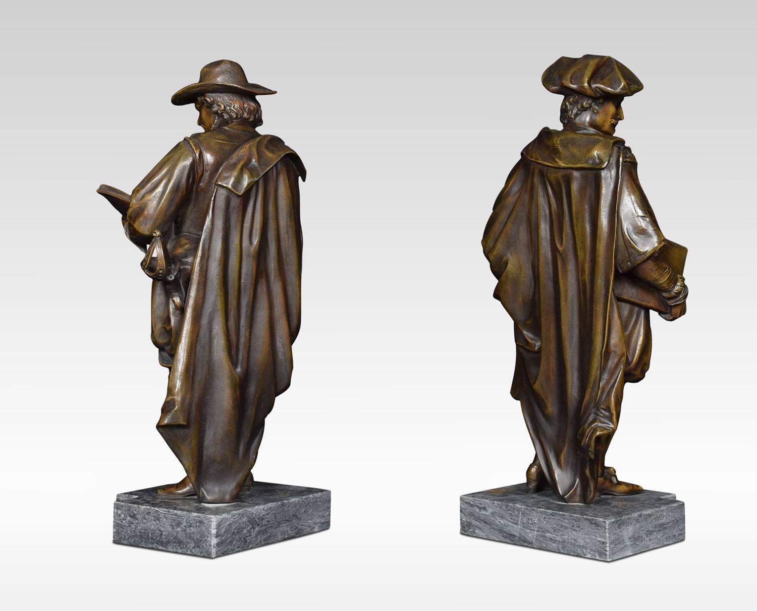 Pair of Bronzed Figures on Marble Bases 2