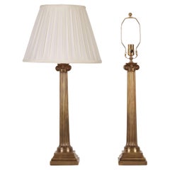 Pair of Bronzed Fluted Ionic Column Lamps 20th Century. Shades not included.