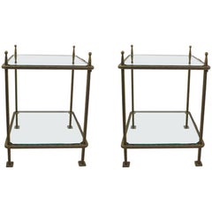 Pair of Bronzed Iron and Glass Tables by Claudio Rayes