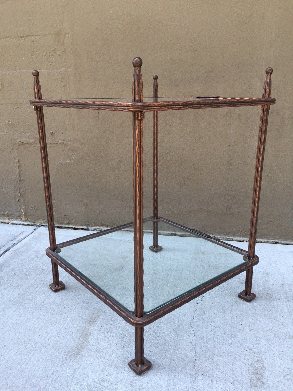 Mid-Century Modern Pair of Bronzed Iron Side Tables by Claudio Rayes For Sale