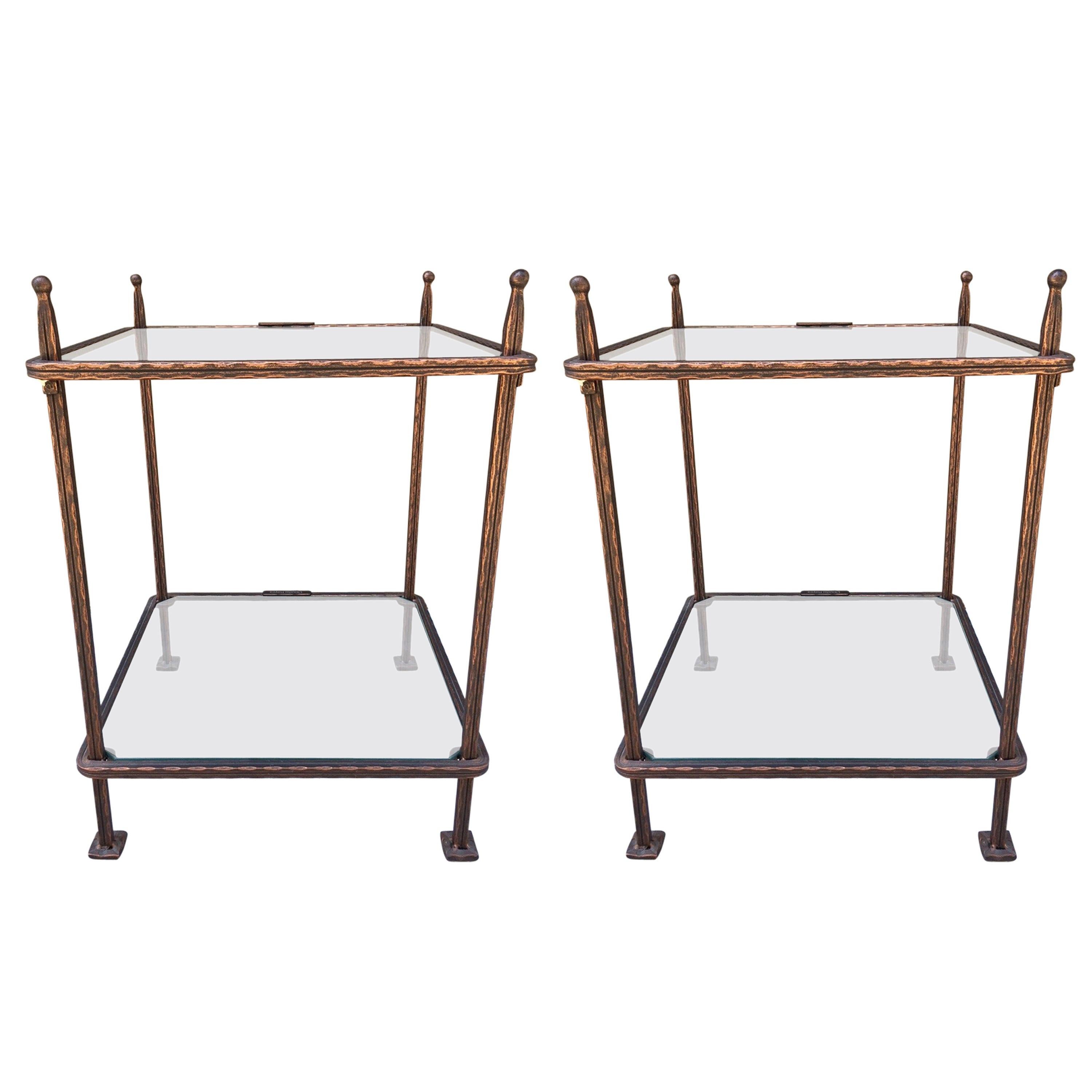 Pair of Bronzed Iron Side Tables by Claudio Rayes For Sale