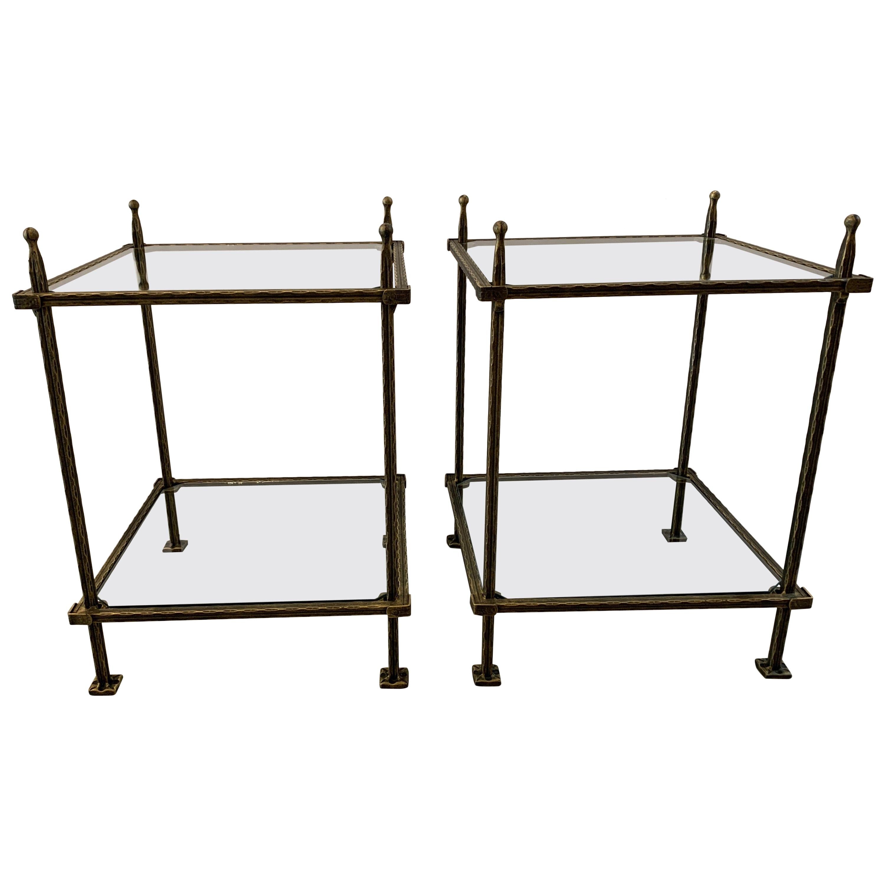Pair of Bronzed Iron Two Tiered Tables by Claudio Rayes