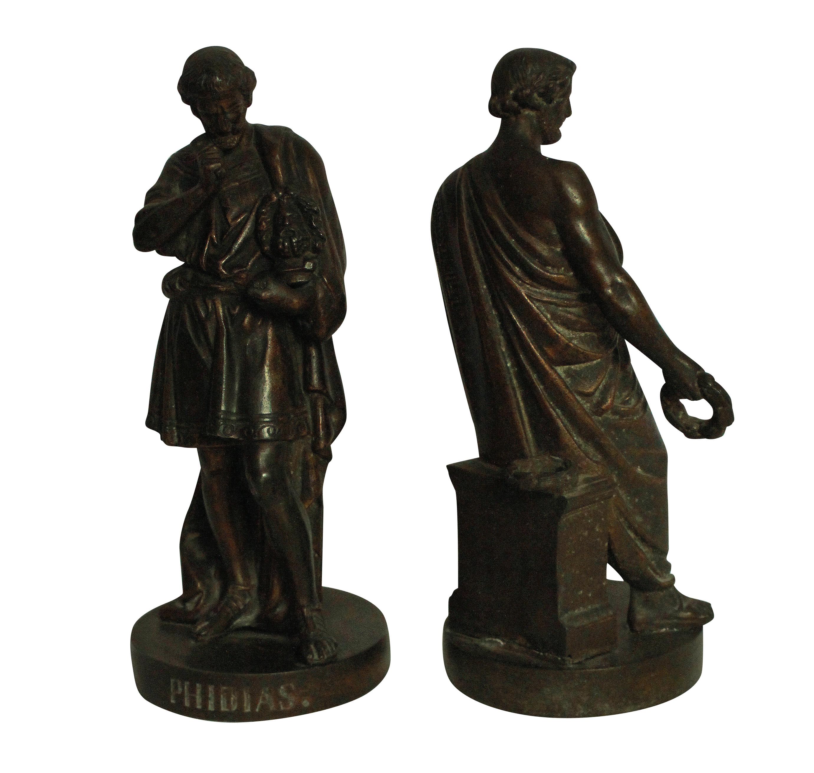 A pair of English bronze statues of the Greek statesman Pericles and the architect Phidias, from the 'Golden Age'.