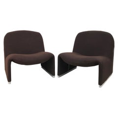 Pair of Brown Alky Armchairs by Giancarlo Piretti for Castelli, Italy, 1970s