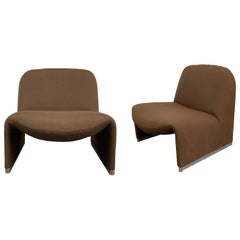 Pair of Brown  Alky Armchairs by Giancarlo Piretti for Castelli, Italy, 1970s