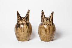 Pair of Brown and Black Ceramic Vases by Joseph Talbot La Borne Art Deco