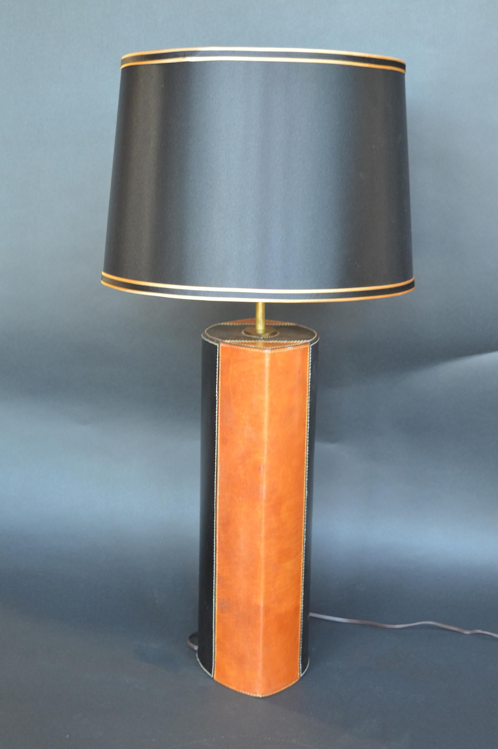 20th Century Pair of Brown and Black Leather Lamps