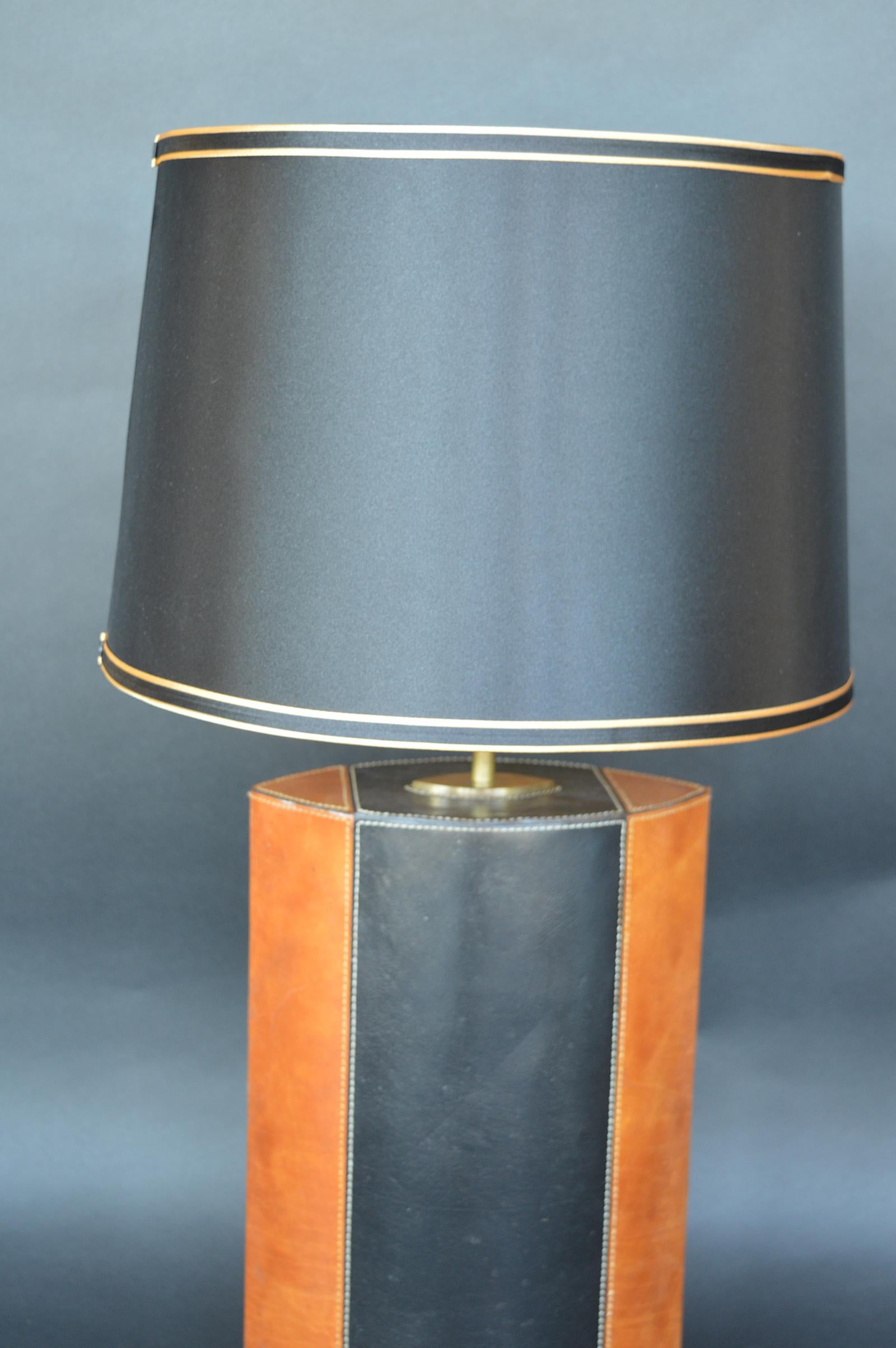 Pair of Brown and Black Leather Lamps 2