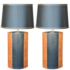 Pair of Brown and Black Leather Lamps