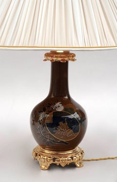 Pair of Brown and Blue Porcelain Lamps, Japanese Style, Late 19th Century