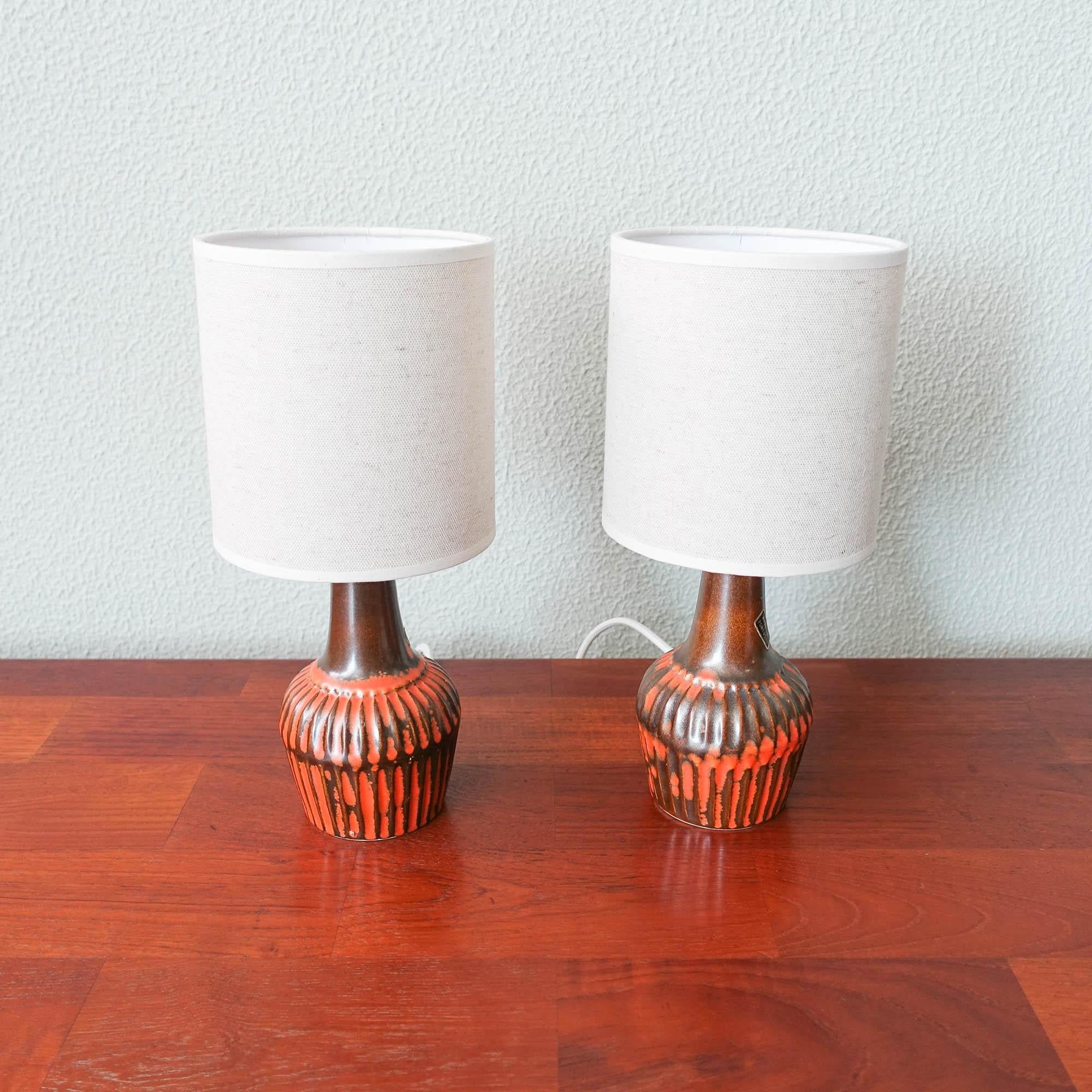 Pair of Brown and Orange Ceramic Table Lamps by Secla, 1960s For Sale 10