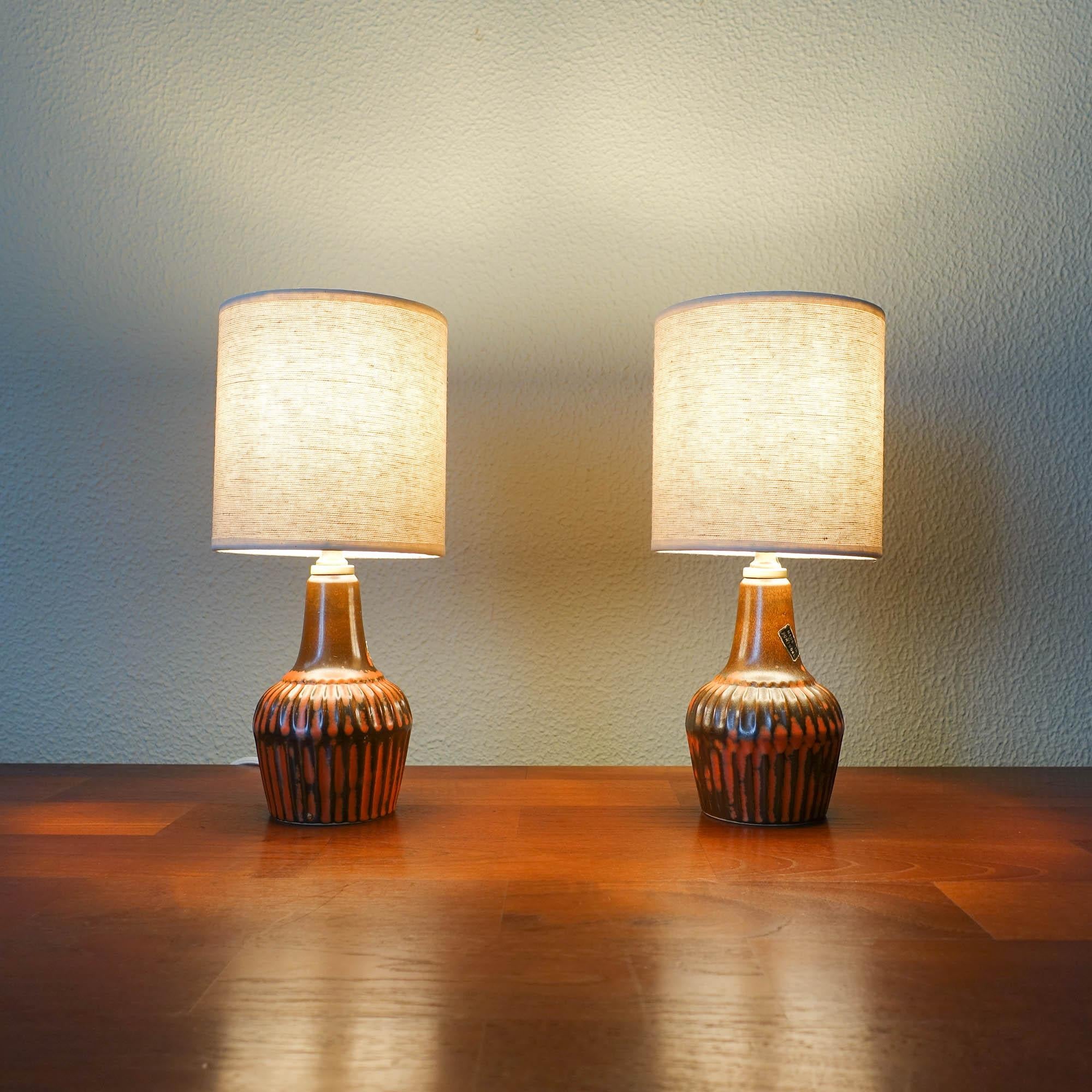 Portuguese Pair of Brown and Orange Ceramic Table Lamps by Secla, 1960s For Sale