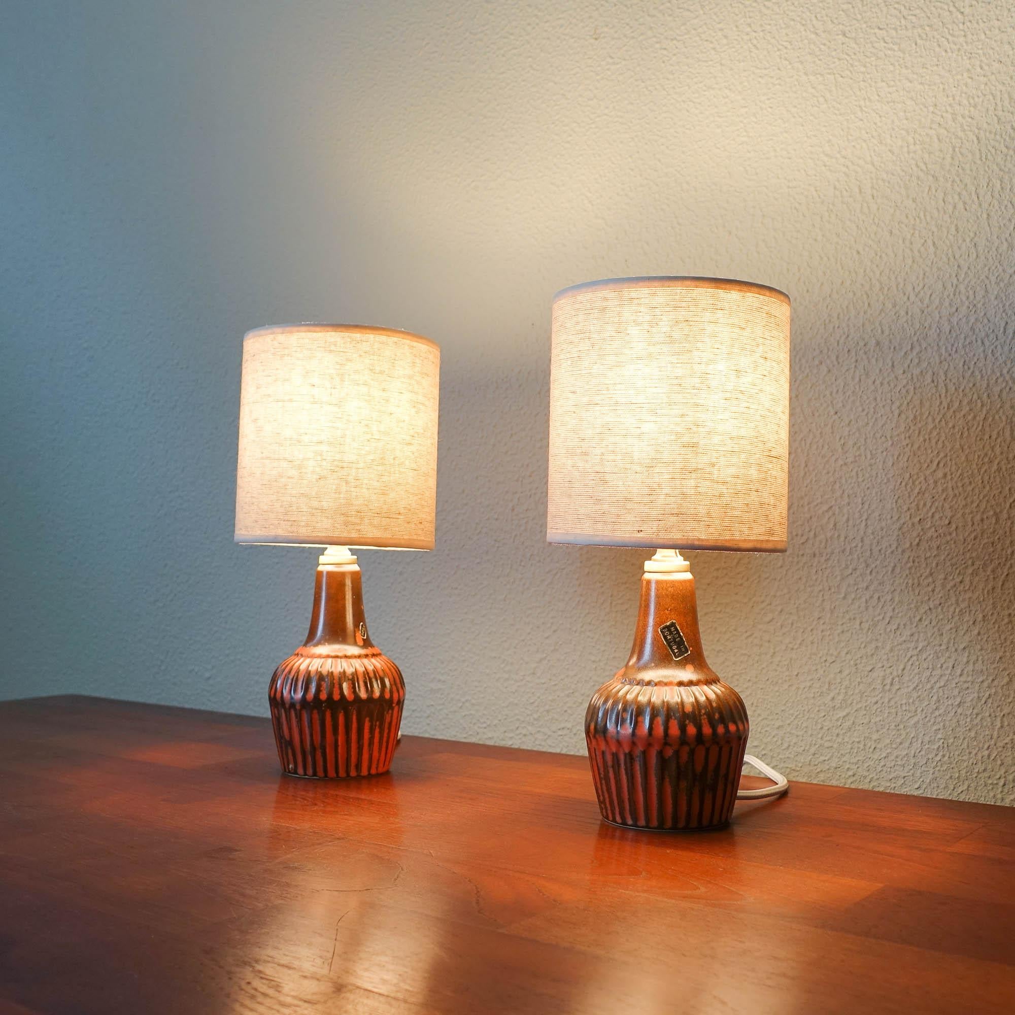 Pair of Brown and Orange Ceramic Table Lamps by Secla, 1960s In Good Condition For Sale In Lisboa, PT