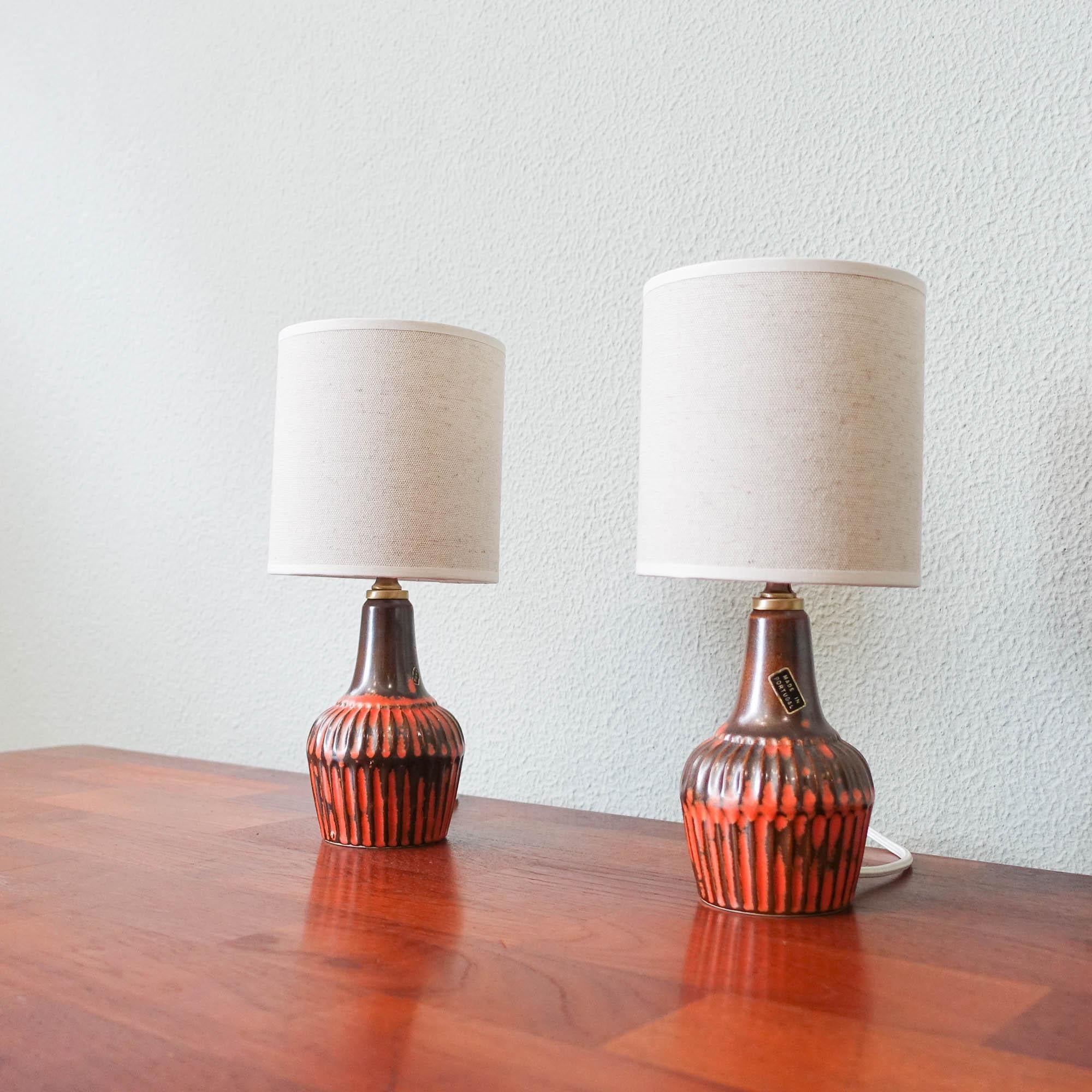 Mid-20th Century Pair of Brown and Orange Ceramic Table Lamps by Secla, 1960s For Sale