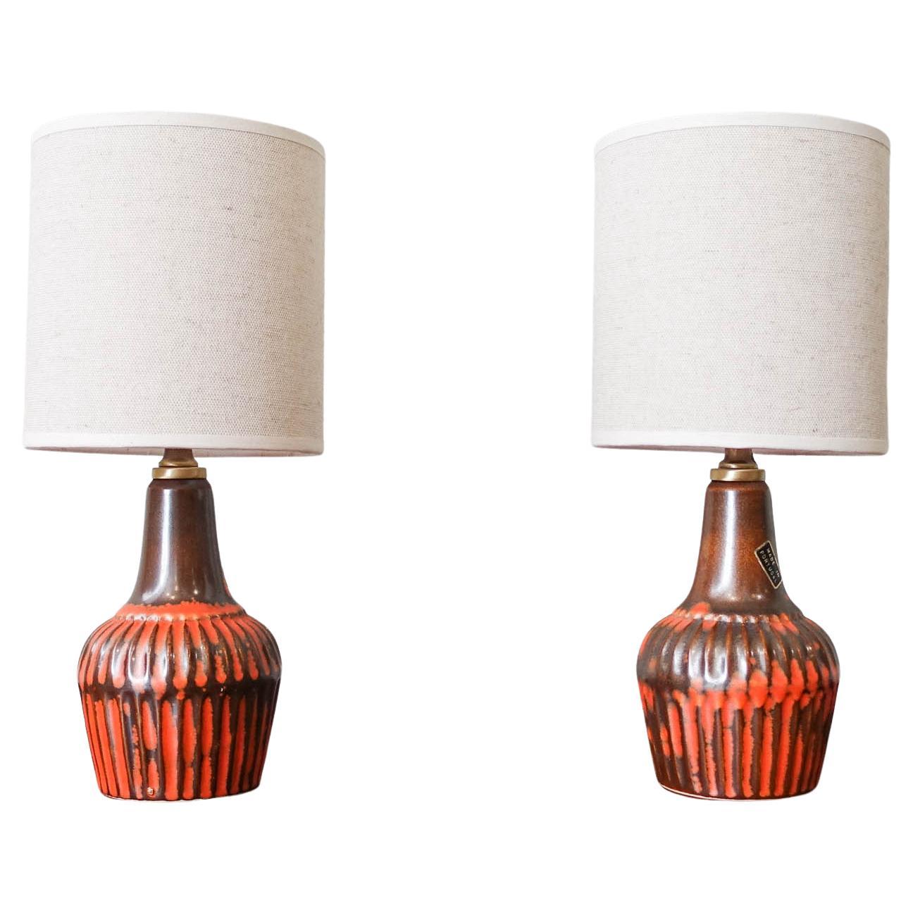 Pair of Brown and Orange Ceramic Table Lamps by Secla, 1960s For Sale