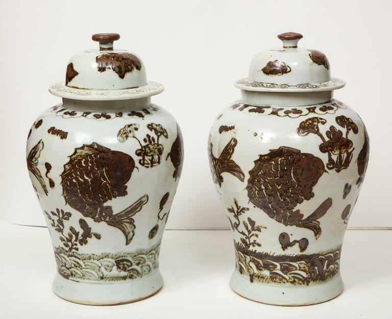 Pair of Brown and White Ginger Jars at 1stDibs brown and white ginger