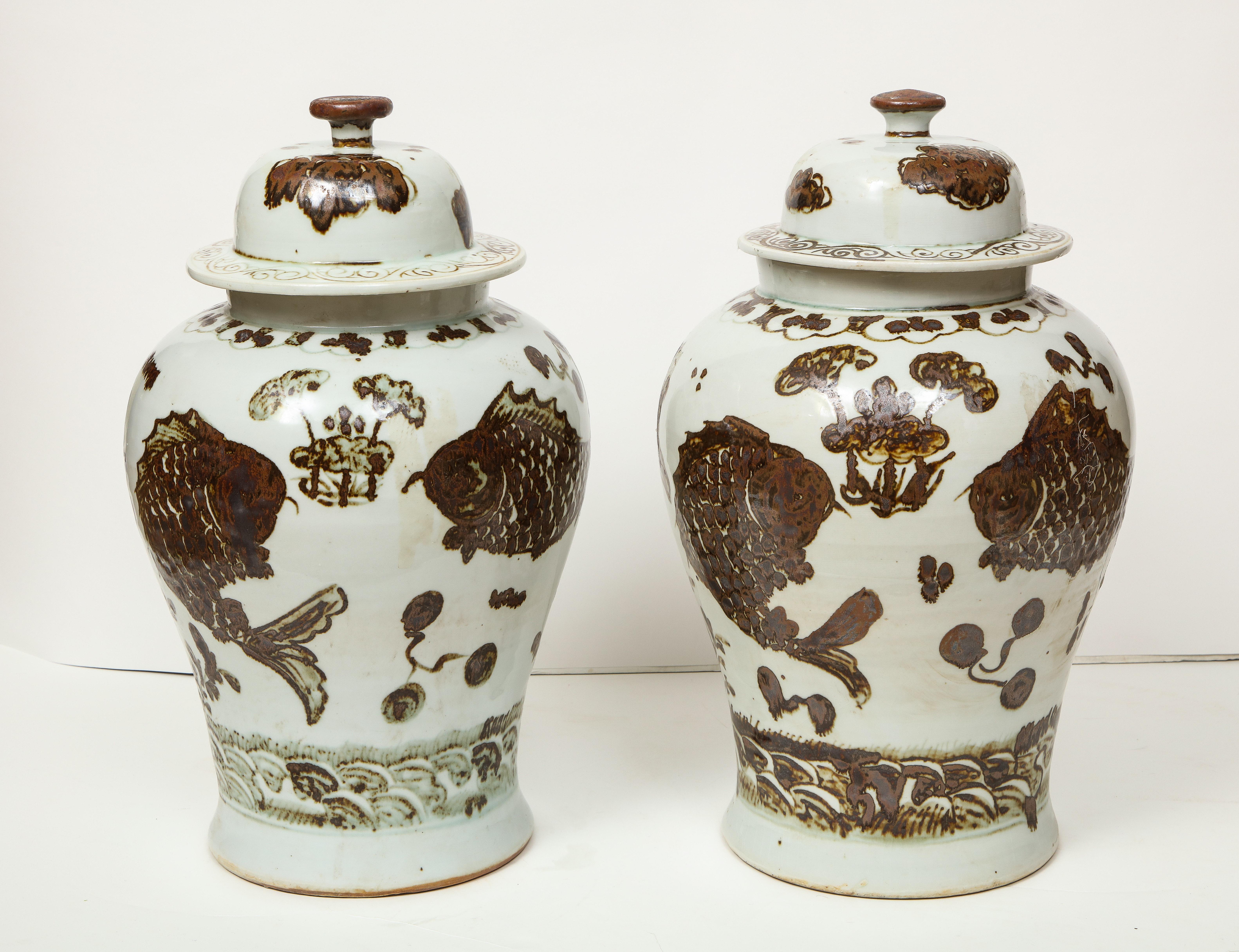 Pair of Brown and White Ginger Jars 5