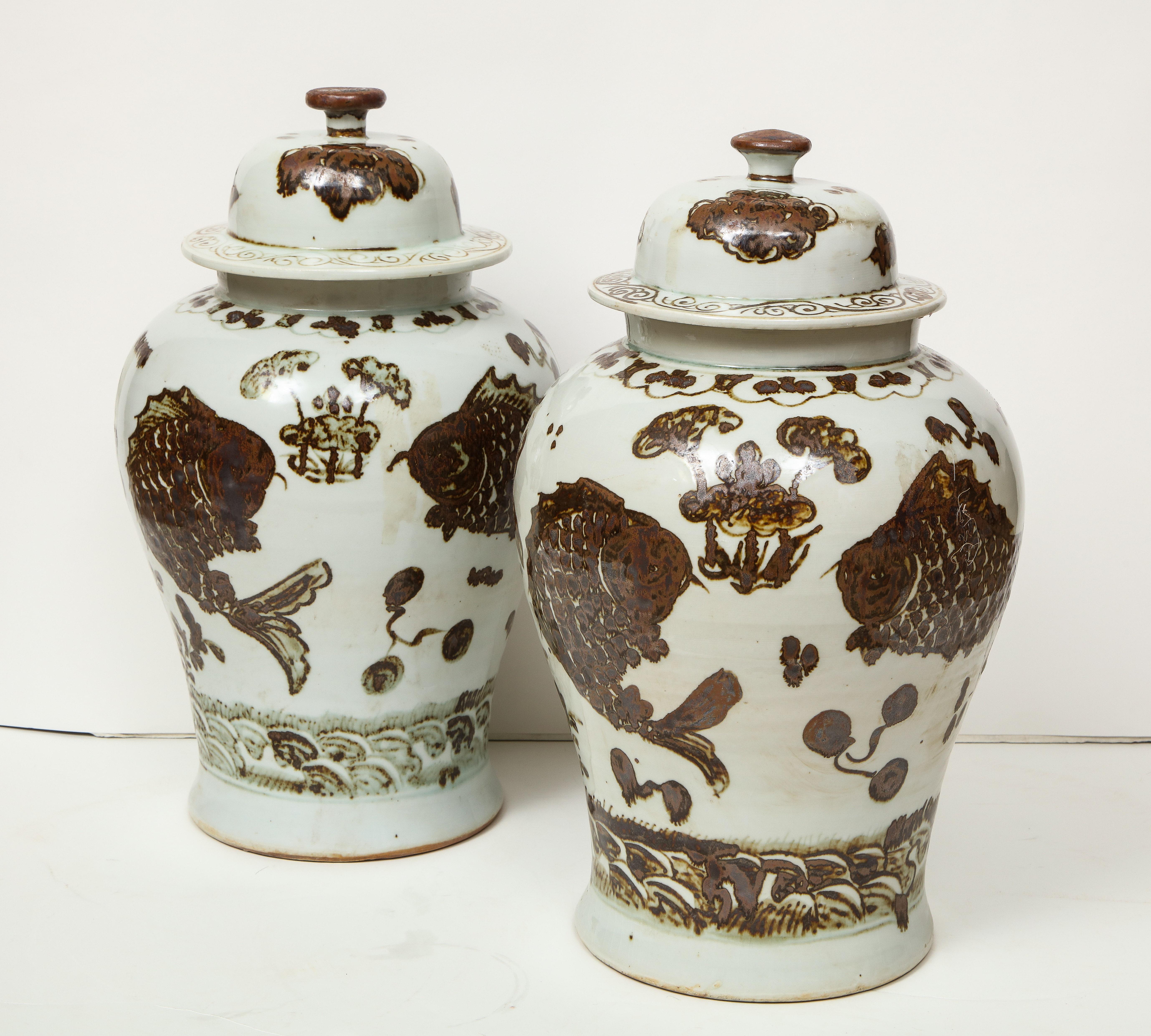 Pair of Brown and White Ginger Jars 7