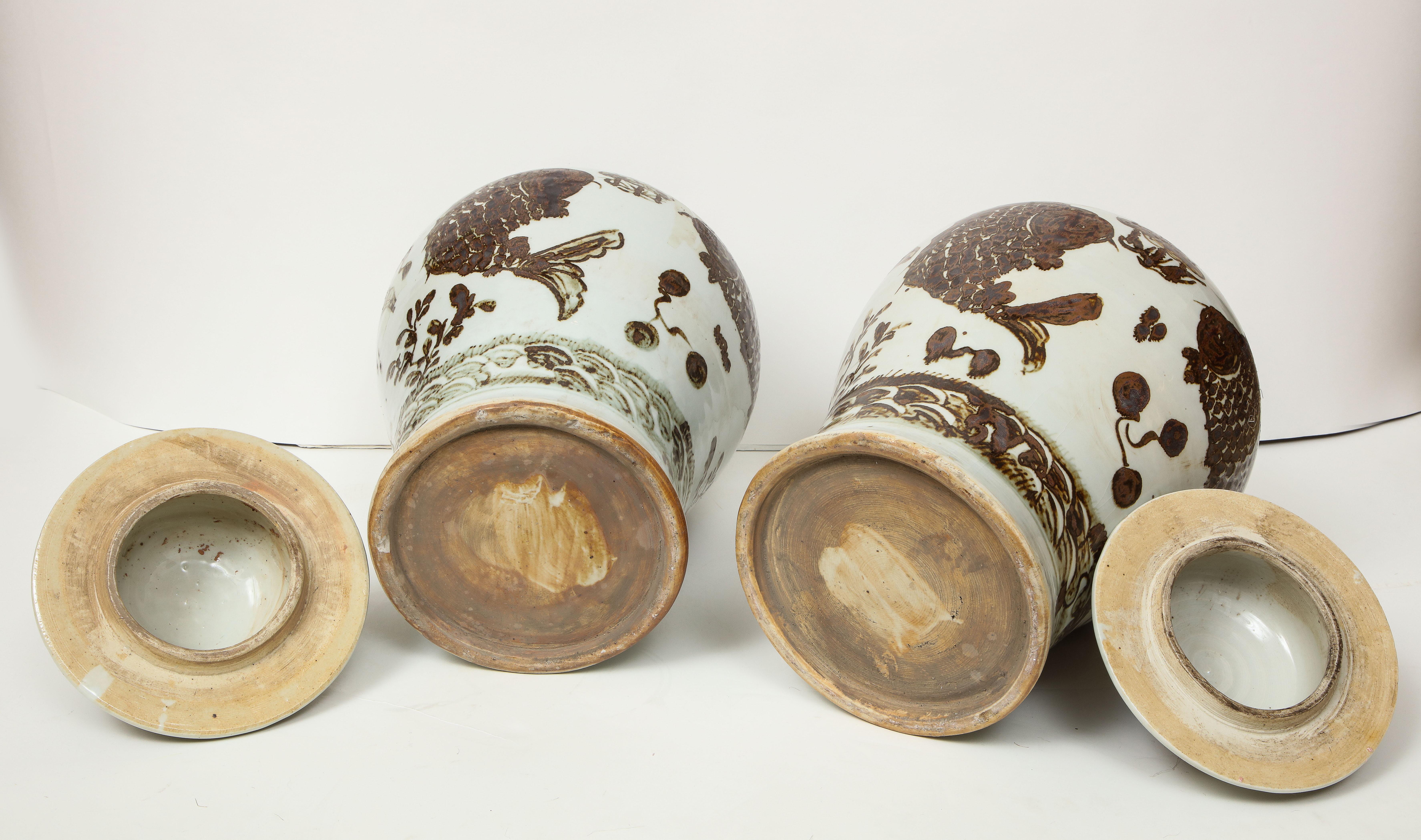 Pair of Brown and White Ginger Jars 8