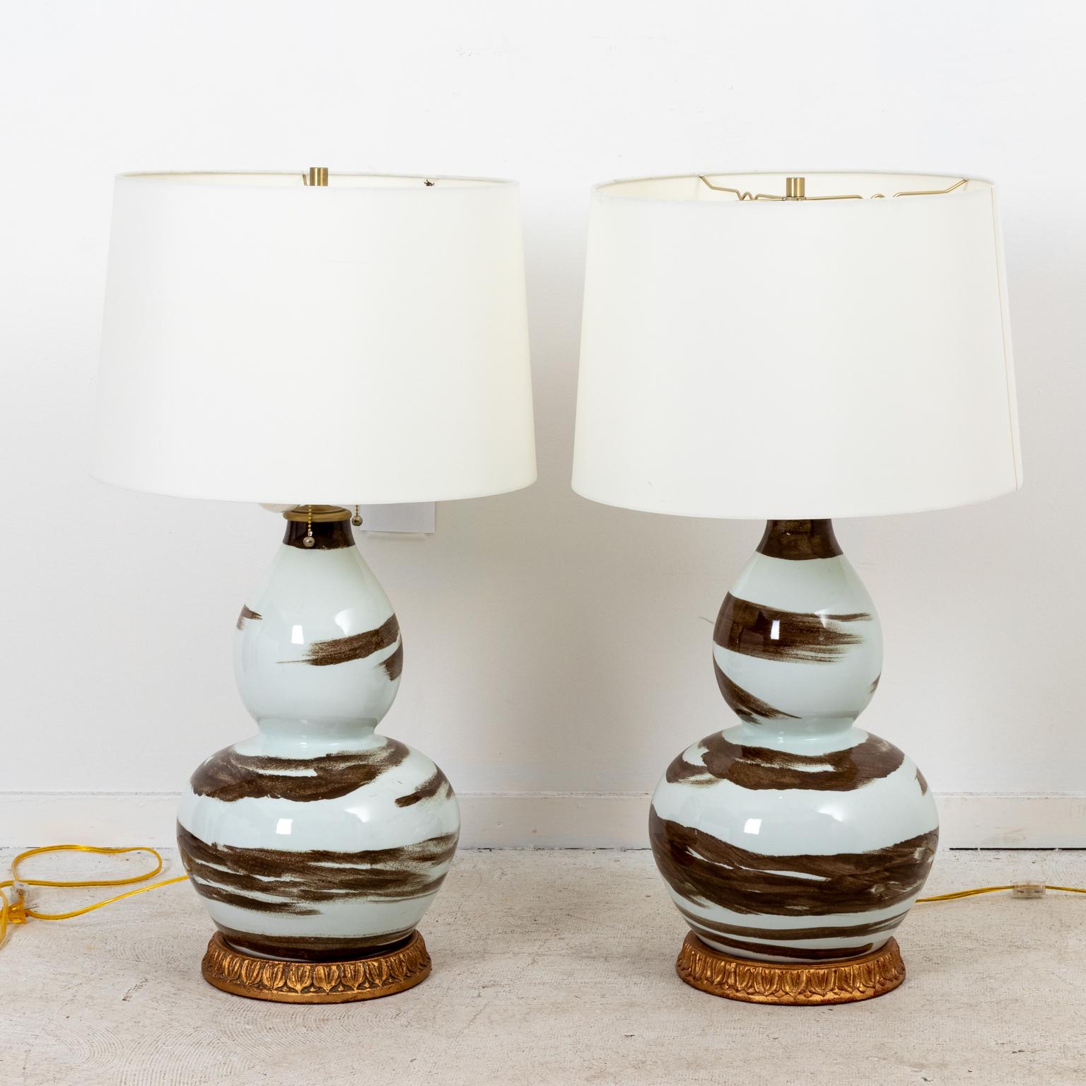 American Pair of Brown and White Table Lamps by Bunny Williams