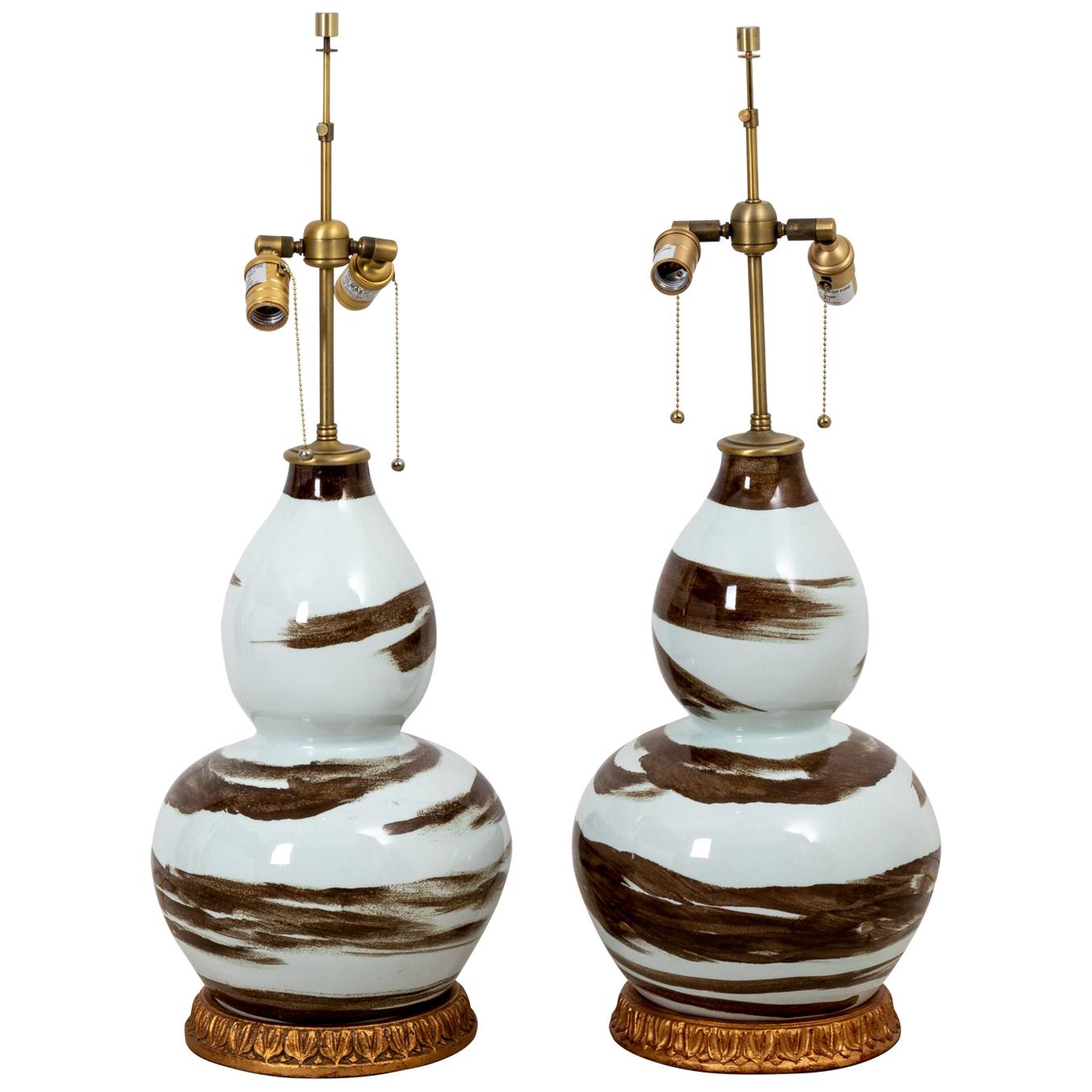 Pair of Brown and White Table Lamps by Bunny Williams