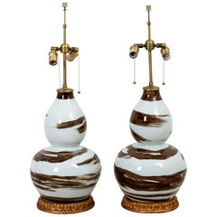 Pair of Brown and White Table Lamps by Bunny Williams