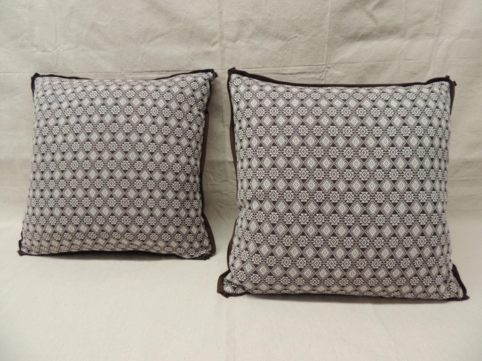 Hand-Crafted Pair of Brown and White Woven Swedish Decorative Pillows