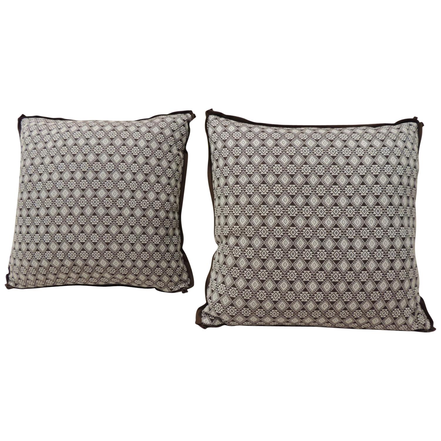 Pair of Brown and White Woven Swedish Decorative Pillows