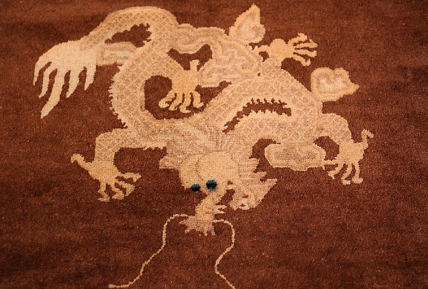 Hand-Knotted Nazmiyal Pair of Brown Antique Dragon Chinese Runners. 2 ft. 8 in x 7 ft. 9 in For Sale