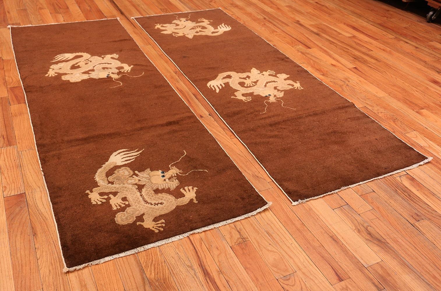 Pair of Brown Antique Dragon Chinese Runners. 2 ft. 8 in x 7 ft. 9 in In Good Condition For Sale In New York, NY