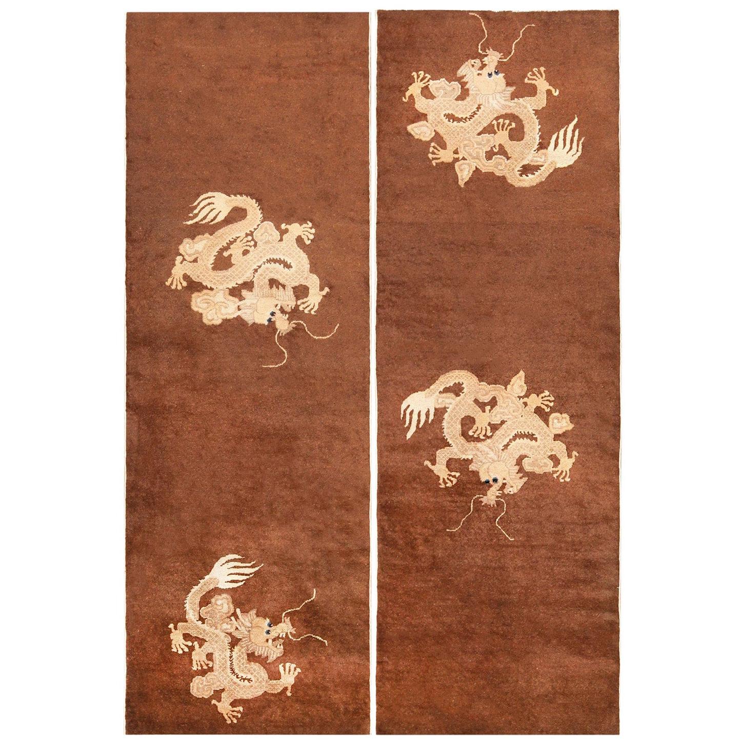 Nazmiyal Pair of Brown Antique Dragon Chinese Runners. 2 ft. 8 in x 7 ft. 9 in