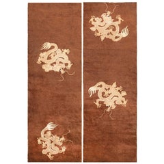 Pair of Brown Antique Dragon Chinese Runners. Size: 2 ft. 8 in x 7 ft. 9 in