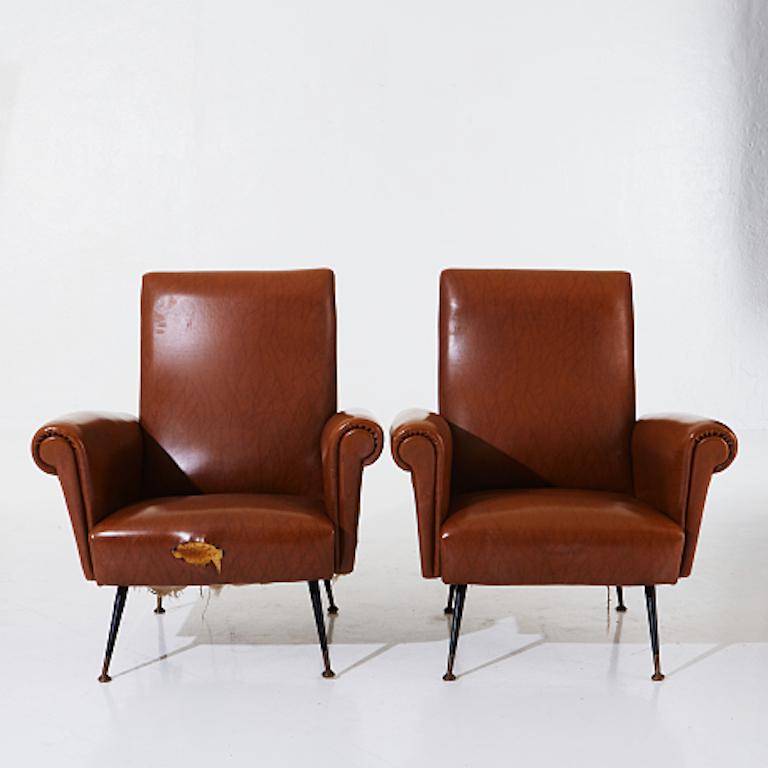 Pair of Brown Armchairs Needing Reupholstery For Sale at 1stDibs